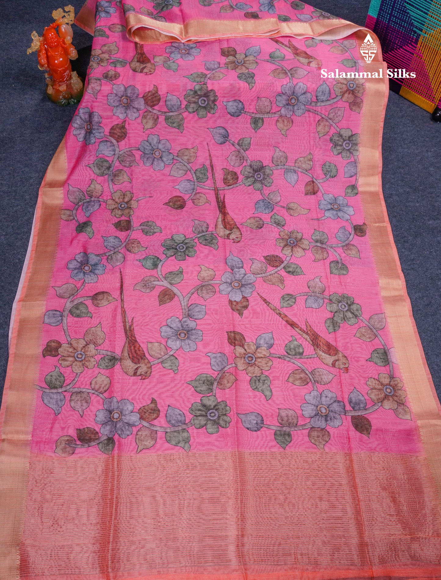 Pink Chanderi Mixed Cotton Saree With Contrast Orange Blouse