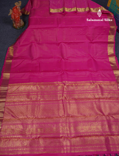Magenta Pink Vaira Oosi With Butta Pure Kanjivaram Silk Saree With Traditional Border