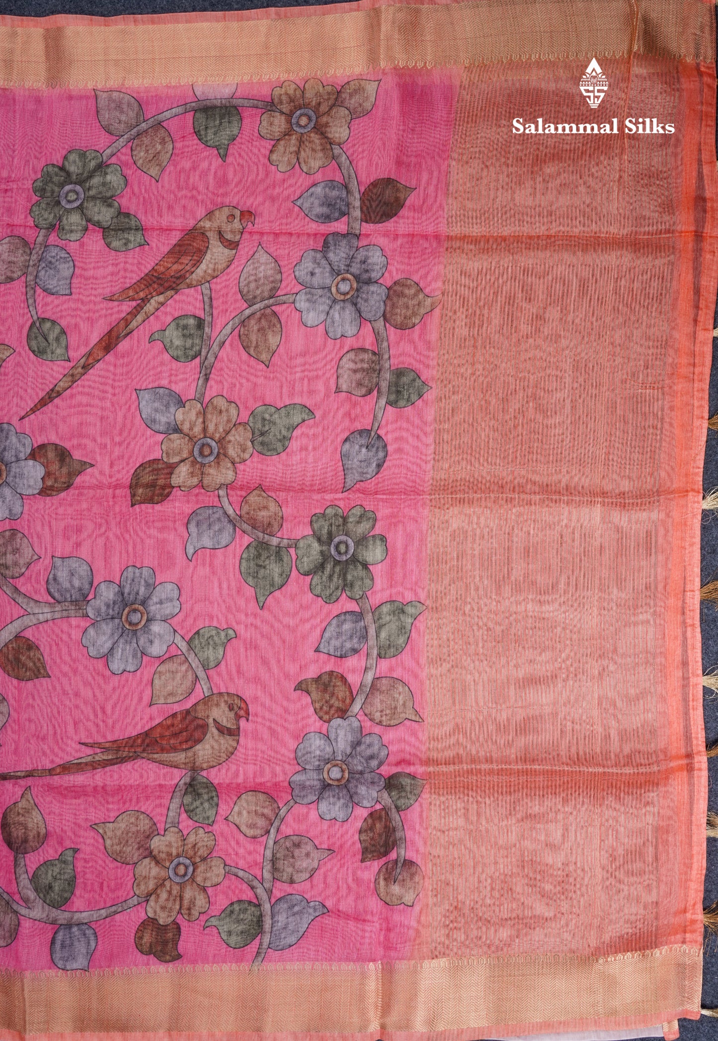 Pink Chanderi Mixed Cotton Saree With Contrast Orange Blouse