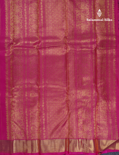 Magenta Pink Vaira Oosi With Butta Pure Kanjivaram Silk Saree With Traditional Border