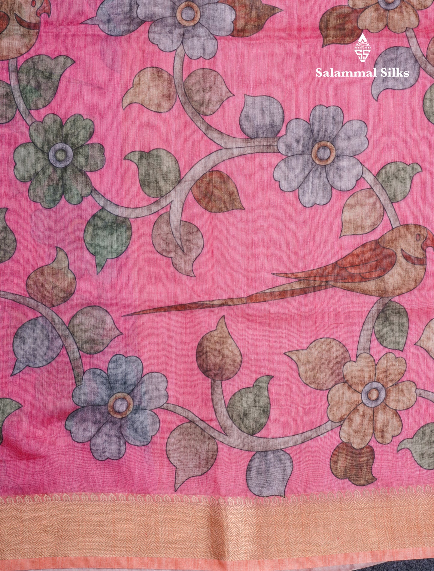 Pink Chanderi Mixed Cotton Saree With Contrast Orange Blouse