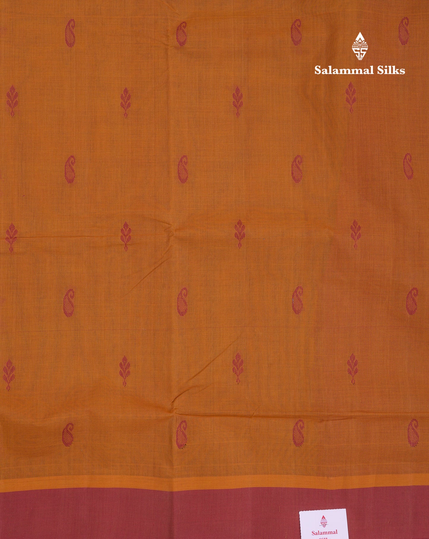 Beautiful Mustard Yellow Thread Work Butta Handloom Pure Cotton Saree With Contrast Light Maroon Blouse