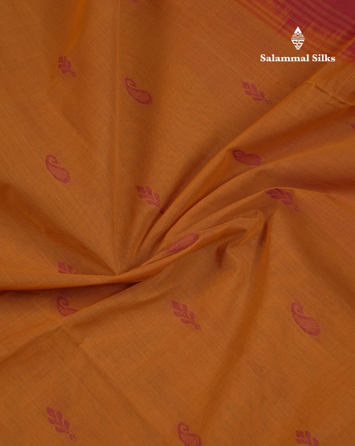 Beautiful Mustard Yellow Thread Work Butta Handloom Pure Cotton Saree With Contrast Light Maroon Blouse