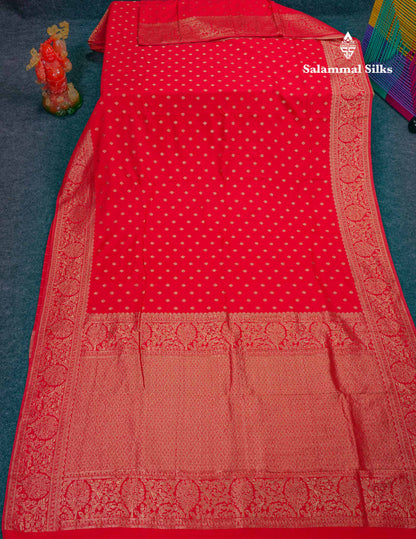 Beautiful Chilly Red Semi Georgette Saree With Fancy Border