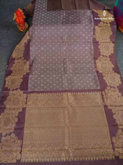 Pure Kanjivaram Silk Saree - Dusty Mauve Colour Body With Long Fancy Border