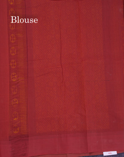 Beautiful Mustard Yellow Thread Work Butta Handloom Pure Cotton Saree With Contrast Light Maroon Blouse