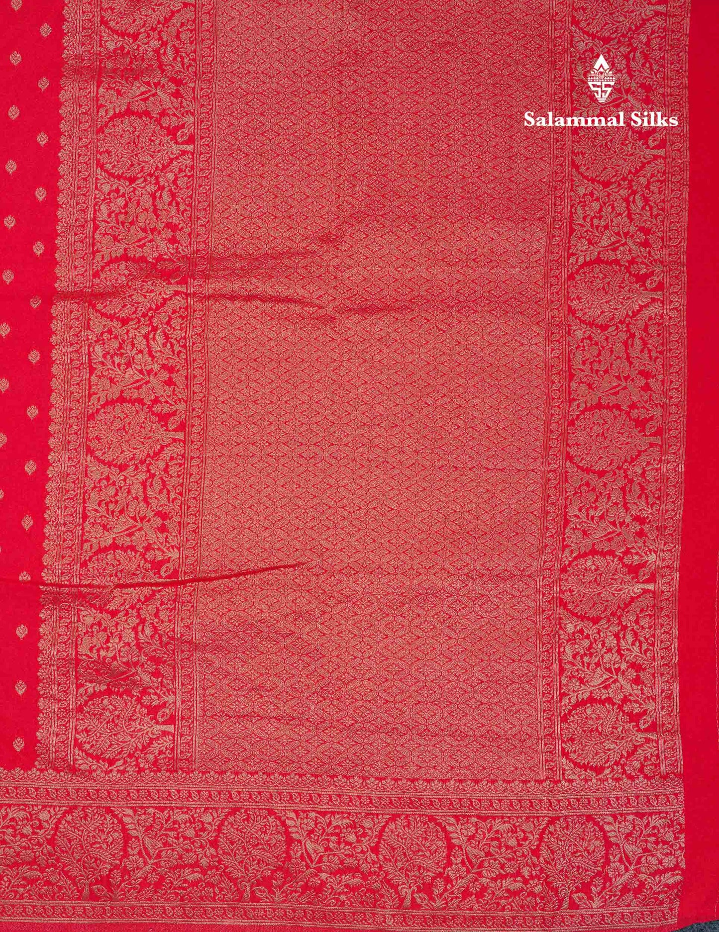 Beautiful Chilly Red Semi Georgette Saree With Fancy Border