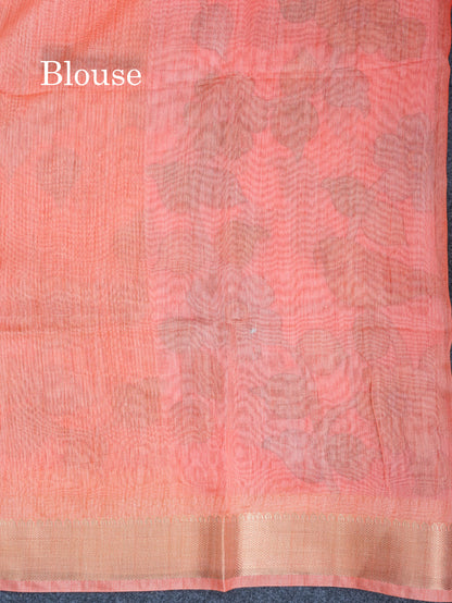 Pink Chanderi Mixed Cotton Saree With Contrast Orange Blouse