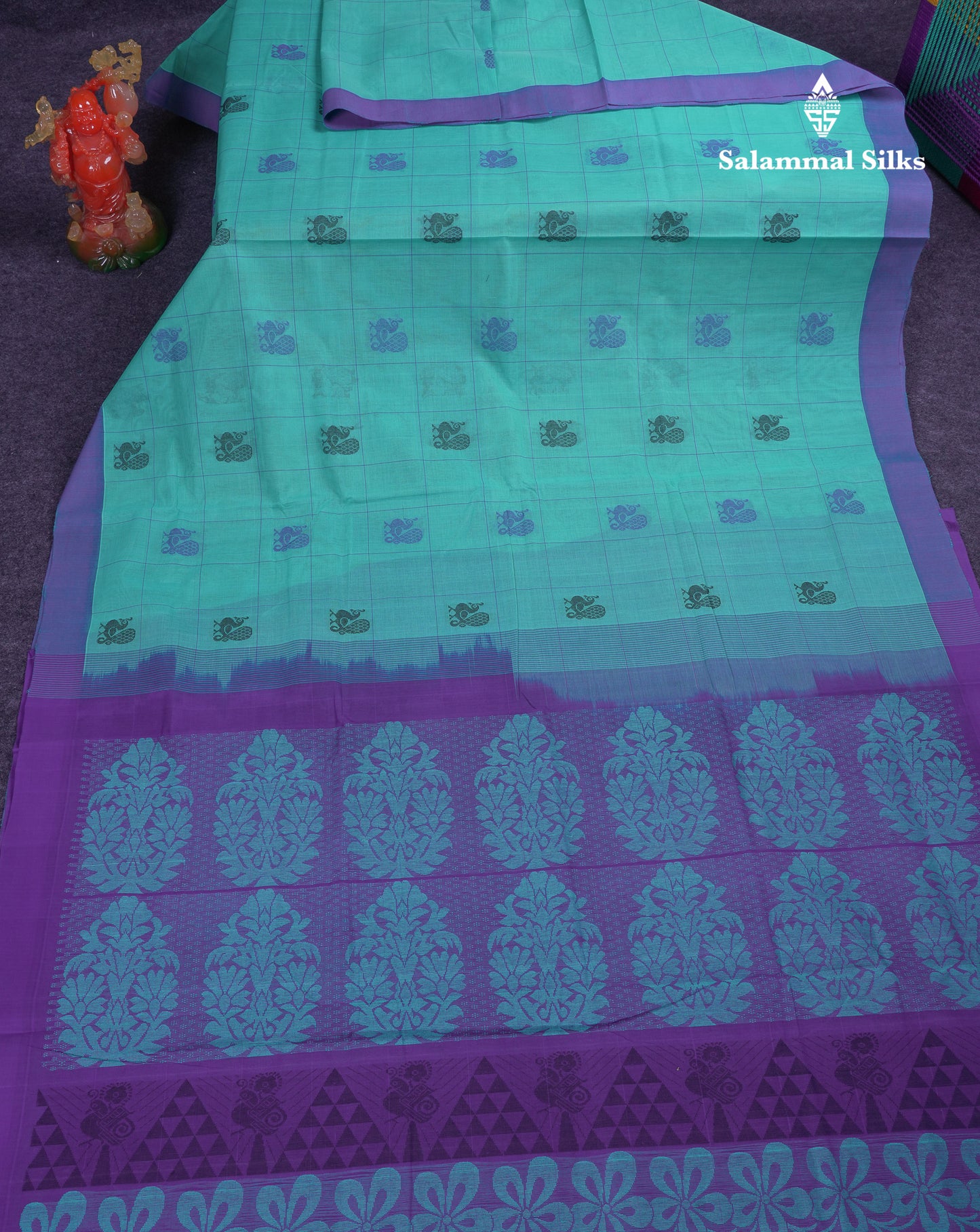 Beautiful Sandal Checks With Thread Work Butta Handloom Pure Cotton Saree With Contrast Pink Blouse