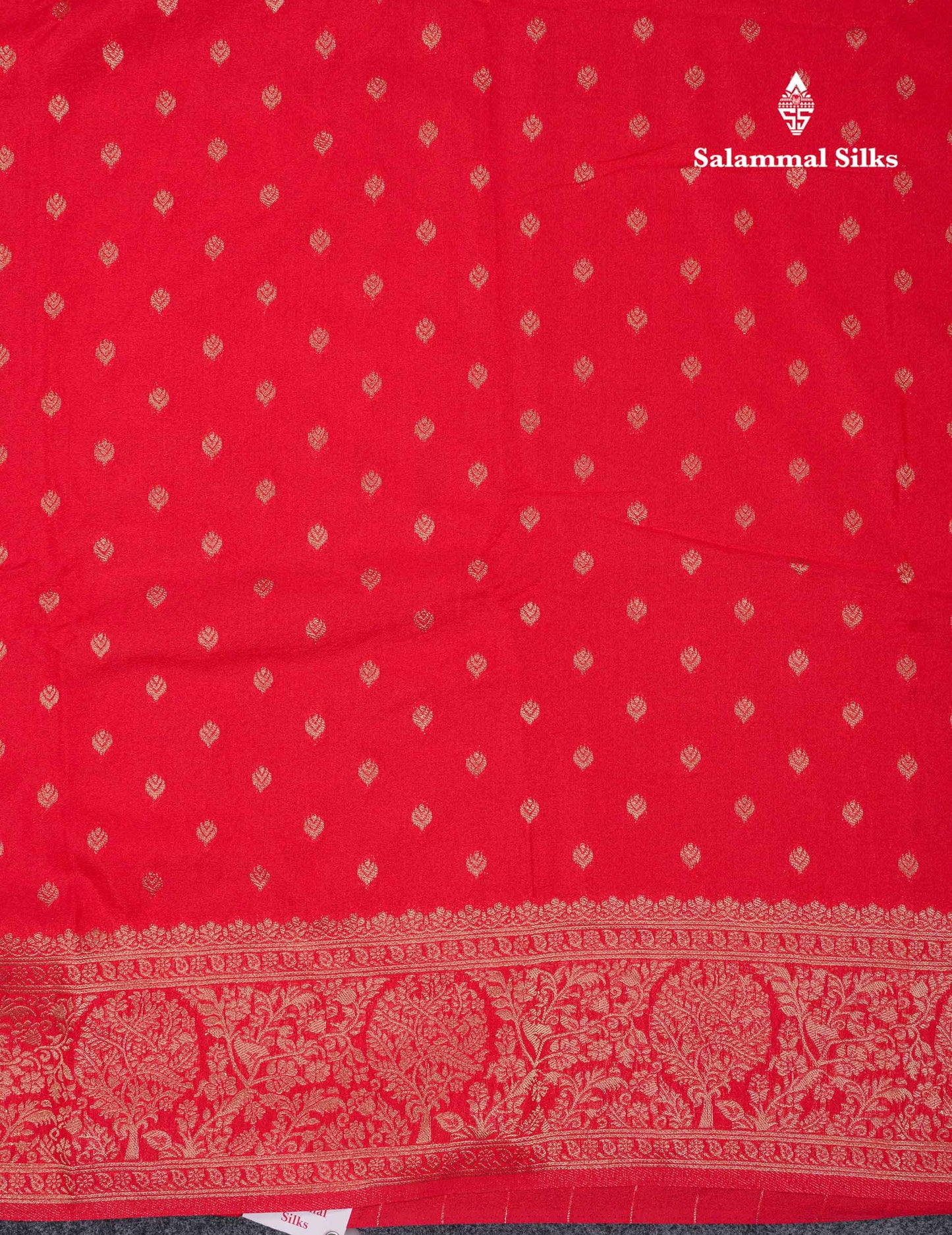 Beautiful Chilly Red Semi Georgette Saree With Fancy Border