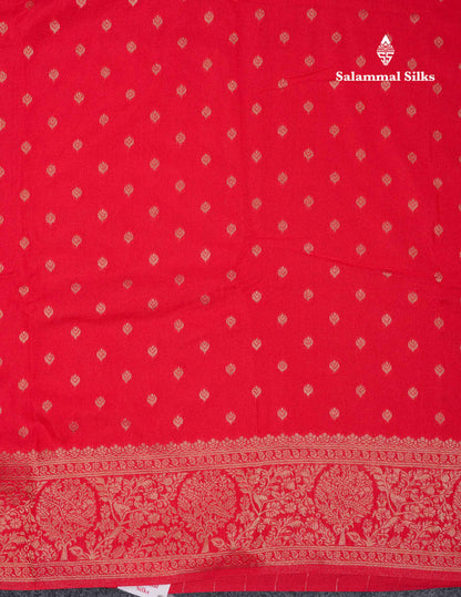 Beautiful Chilly Red Semi Georgette Saree With Fancy Border