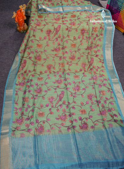 Pink Chanderi Mixed Cotton Saree With Contrast Orange Blouse