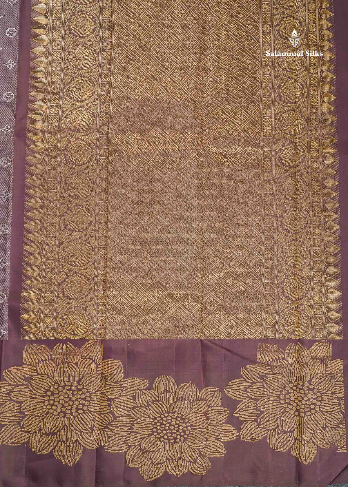 Pure Kanjivaram Silk Saree - Dusty Mauve Colour Body With Long Fancy Border