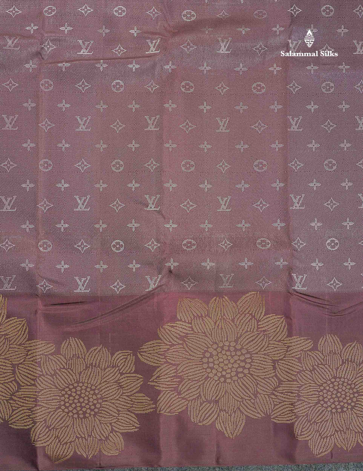 Pure Kanjivaram Silk Saree - Dusty Mauve Colour Body With Long Fancy Border