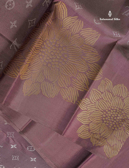 Pure Kanjivaram Silk Saree - Dusty Mauve Colour Body With Long Fancy Border