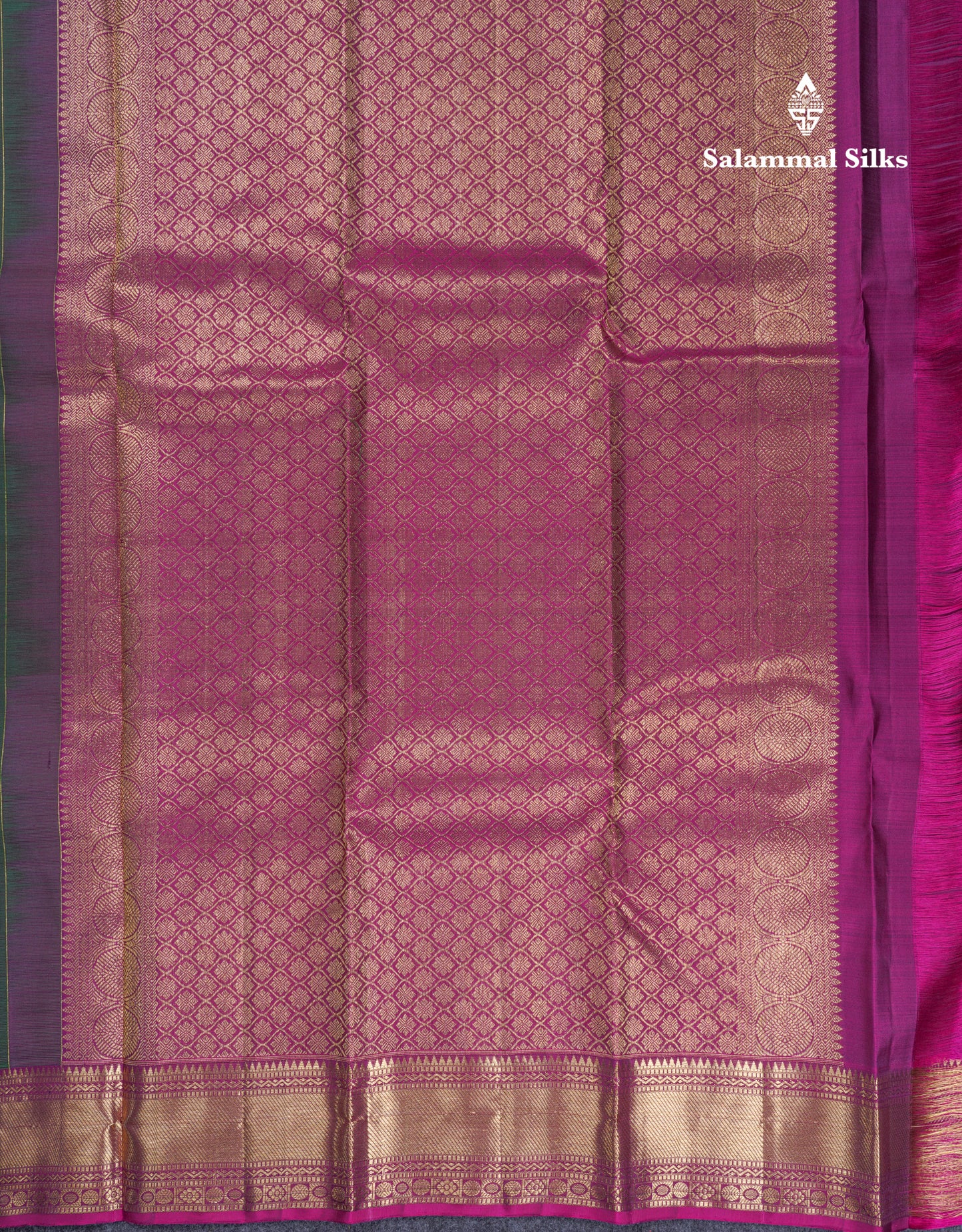 Beautiful Bottle Green Pure Kanjivaram Silk Saree With Contrast Magenta Traditional Border
