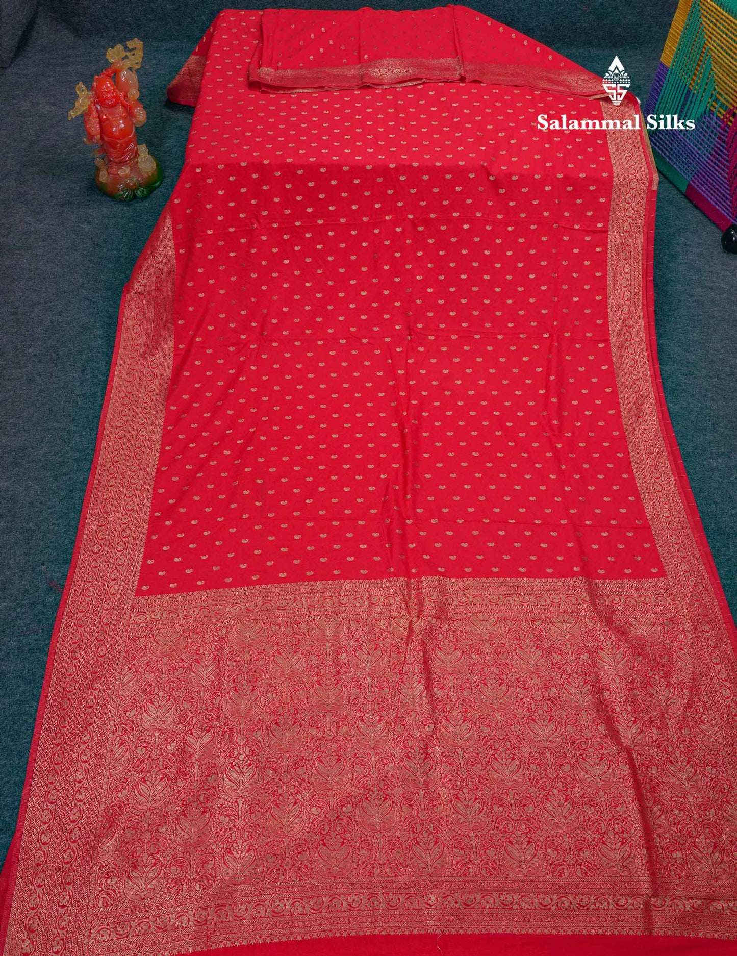 Beautiful Chilly Red Semi Georgette Saree With Fancy Border