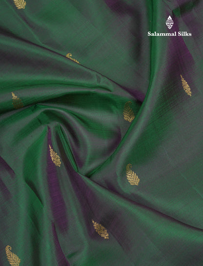 Beautiful Bottle Green Pure Kanjivaram Silk Saree With Contrast Magenta Traditional Border