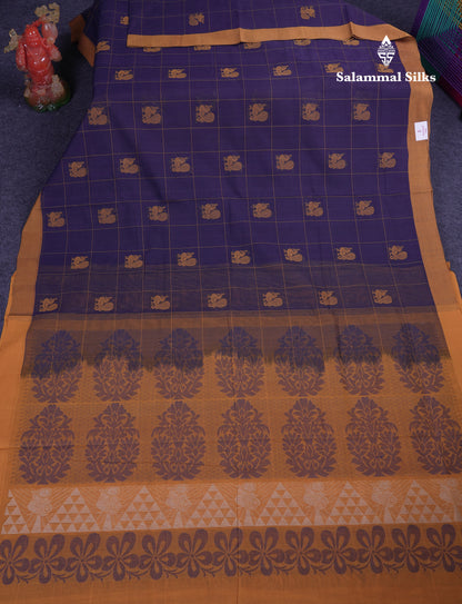 Beautiful Sandal Checks With Thread Work Butta Handloom Pure Cotton Saree With Contrast Pink Blouse