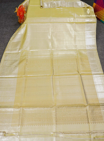 2G Zari Kanjivaram Silk Saree - Cream Gold Colour Body Plain With Traditional Evening Morning Border