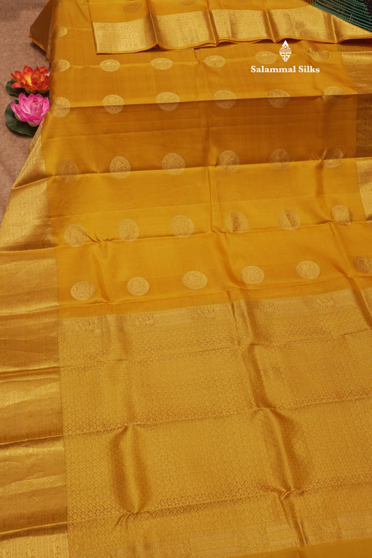 Mustard Yellow Colour Pure Kanjivaram Silk Saree With Traditional Gold Zari Border