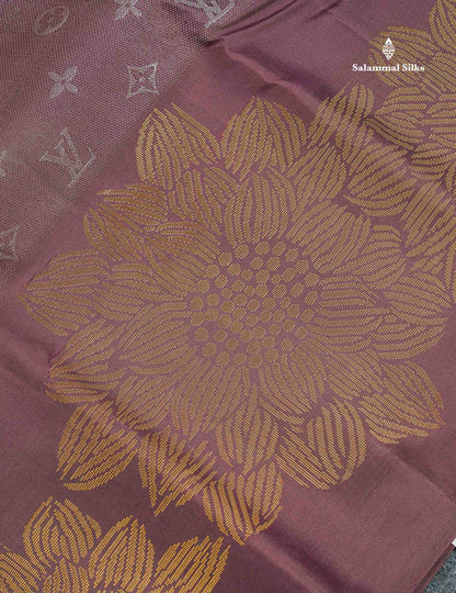 Pure Kanjivaram Silk Saree - Dusty Mauve Colour Body With Long Fancy Border