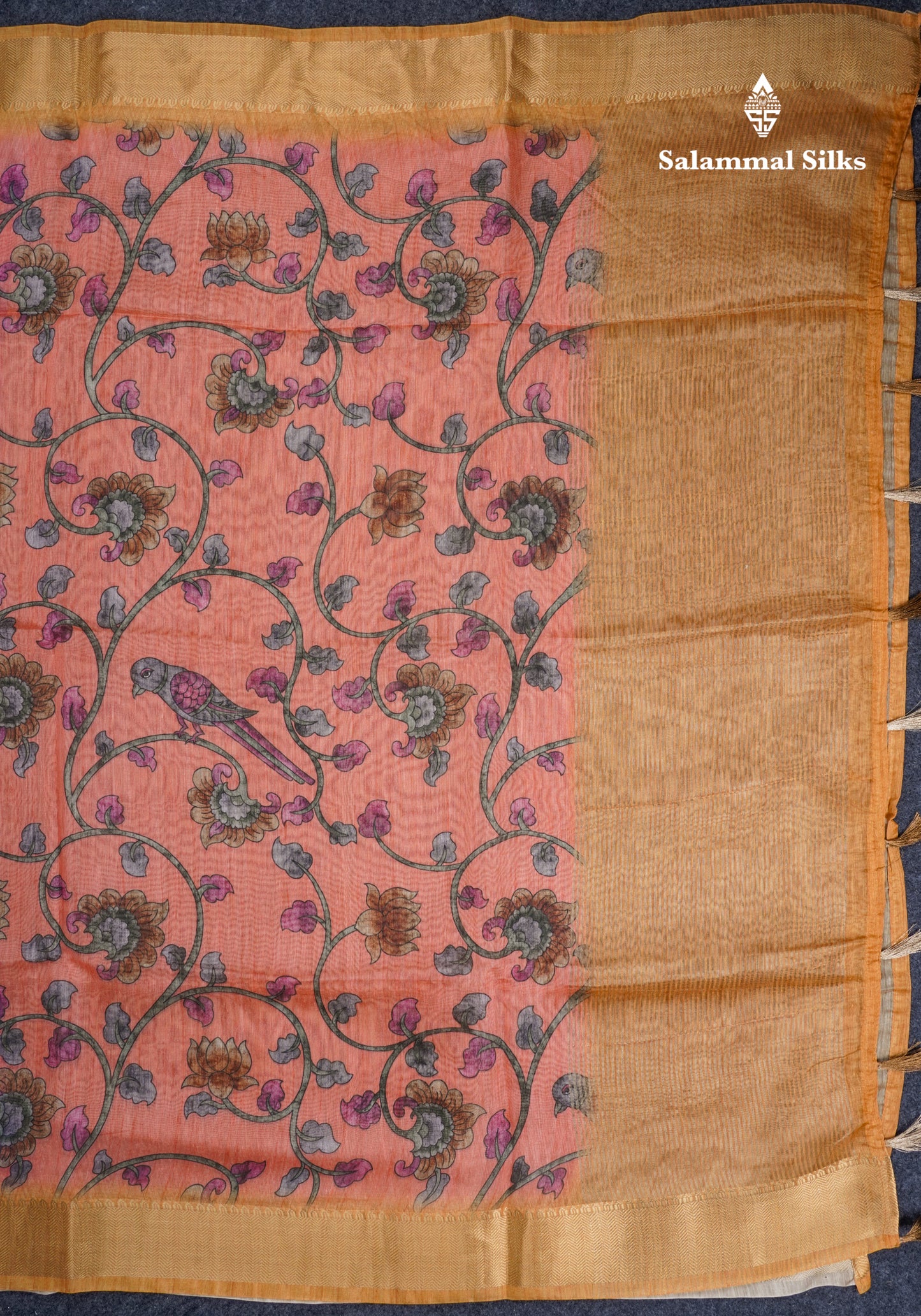 Pink Chanderi Mixed Cotton Saree With Contrast Orange Blouse