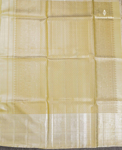 2G Zari Kanjivaram Silk Saree - Cream Gold Colour Body Plain With Traditional Evening Morning Border