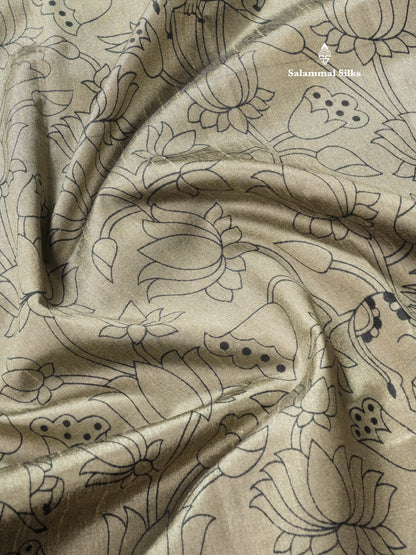 Grey Pichwai Print In Semi Raw Silk Saree With Contrast Maroon Traditional Border