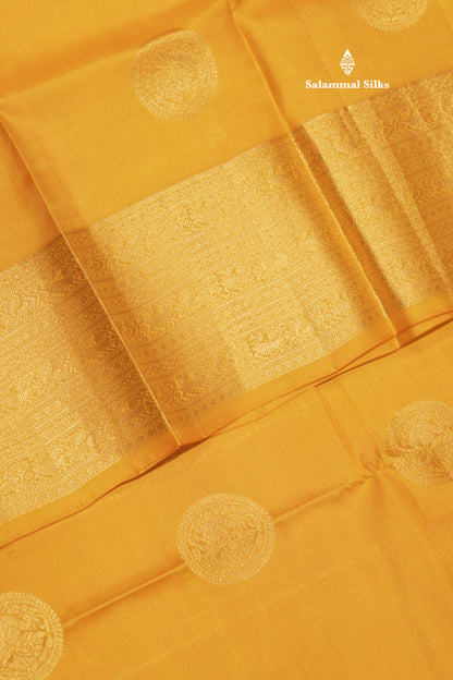 Mustard Yellow Colour Pure Kanjivaram Silk Saree With Traditional Gold Zari Border