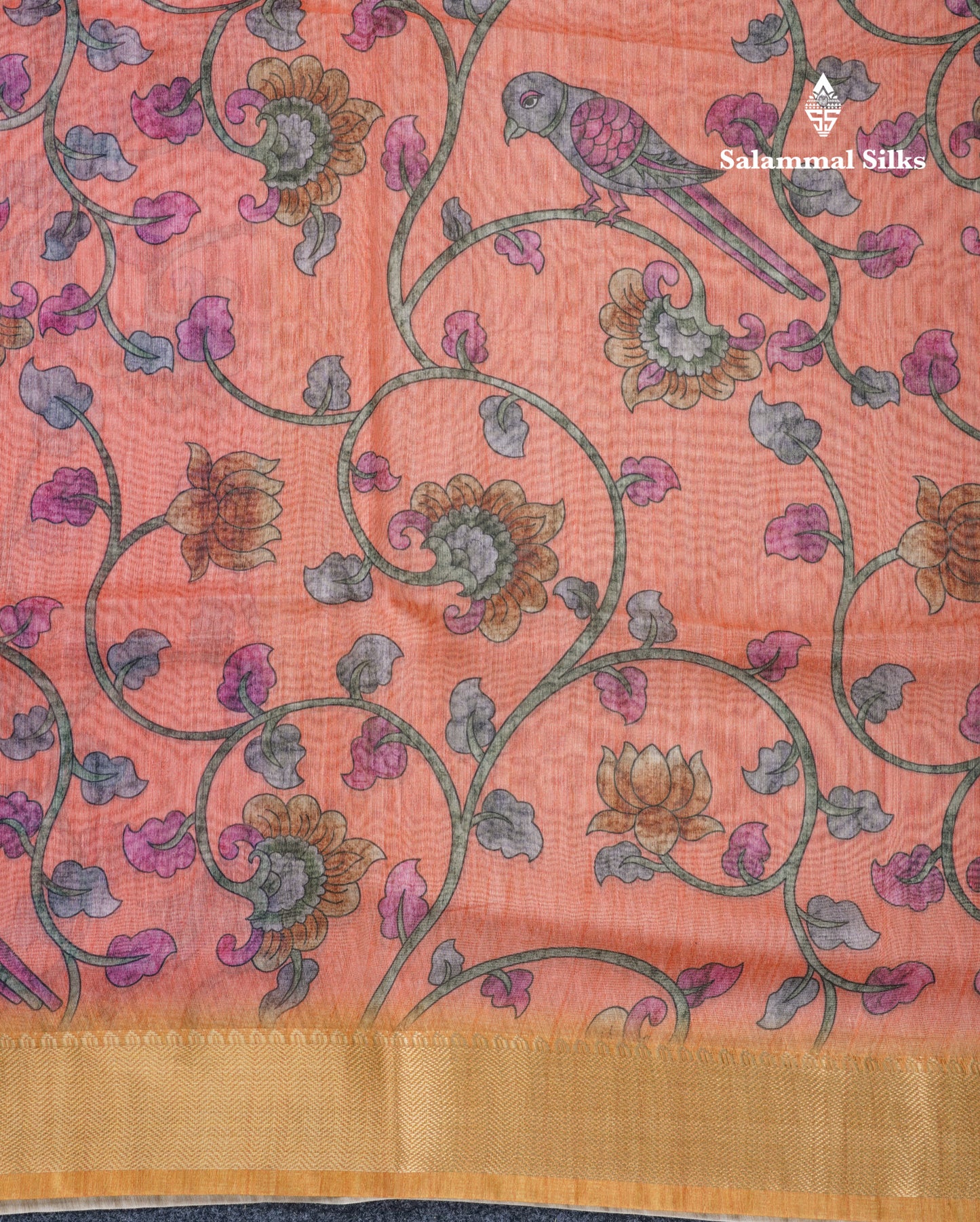 Pink Chanderi Mixed Cotton Saree With Contrast Orange Blouse
