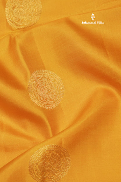 Mustard Yellow Colour Pure Kanjivaram Silk Saree With Traditional Gold Zari Border