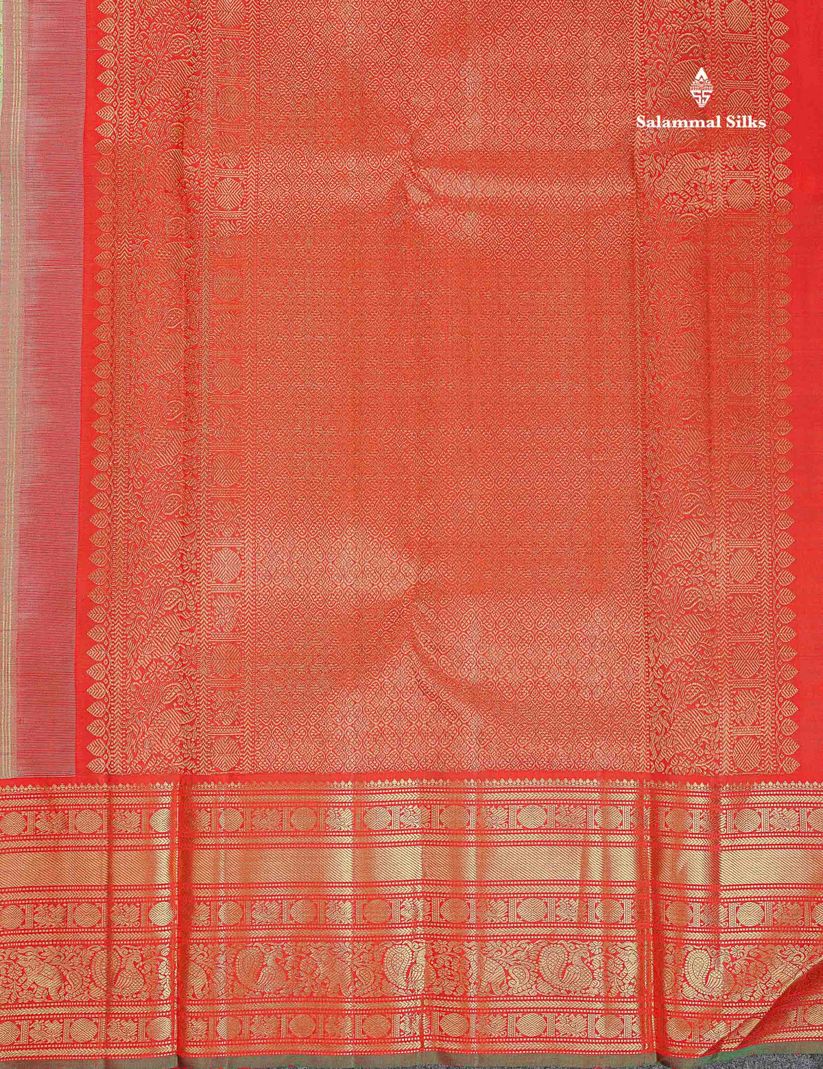 Korvai Pure Kanjivaram Silk Saree - Pista Green Colour Body With Contrast Chilly Red Traditional Border