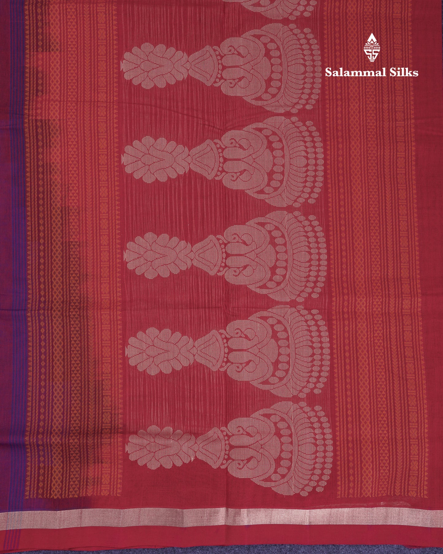 Beautiful Violet Thread Work Butta Pure Cotton Saree With Contrast Redish Maroon Blouse