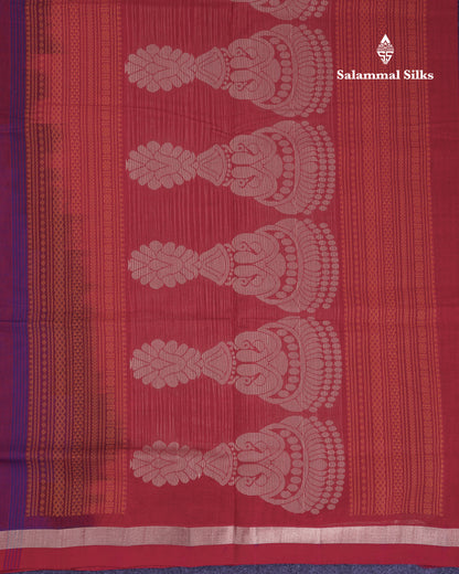 Beautiful Violet Thread Work Butta Pure Cotton Saree With Contrast Redish Maroon Blouse
