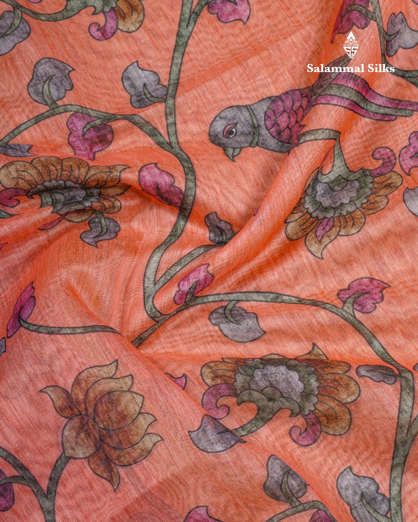 Pink Chanderi Mixed Cotton Saree With Contrast Orange Blouse