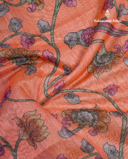 Pink Chanderi Mixed Cotton Saree With Contrast Orange Blouse