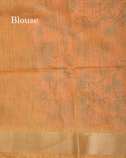 Pink Chanderi Mixed Cotton Saree With Contrast Orange Blouse