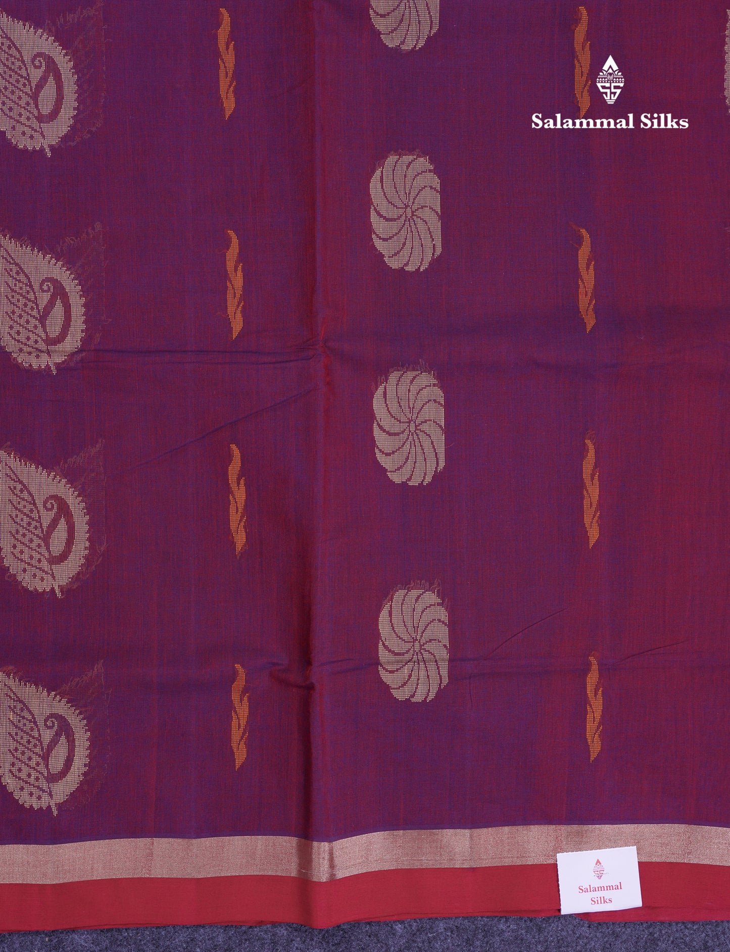 Beautiful Violet Thread Work Butta Pure Cotton Saree With Contrast Redish Maroon Blouse