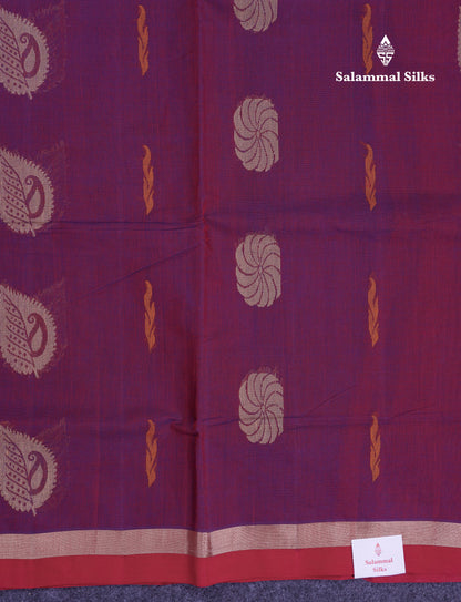 Beautiful Violet Thread Work Butta Pure Cotton Saree With Contrast Redish Maroon Blouse