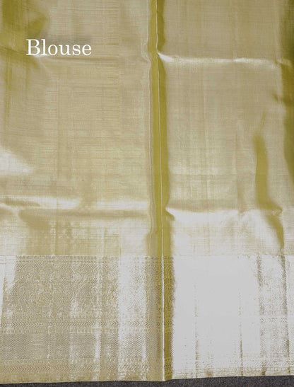 2G Zari Kanjivaram Silk Saree - Cream Gold Colour Body Plain With Traditional Evening Morning Border
