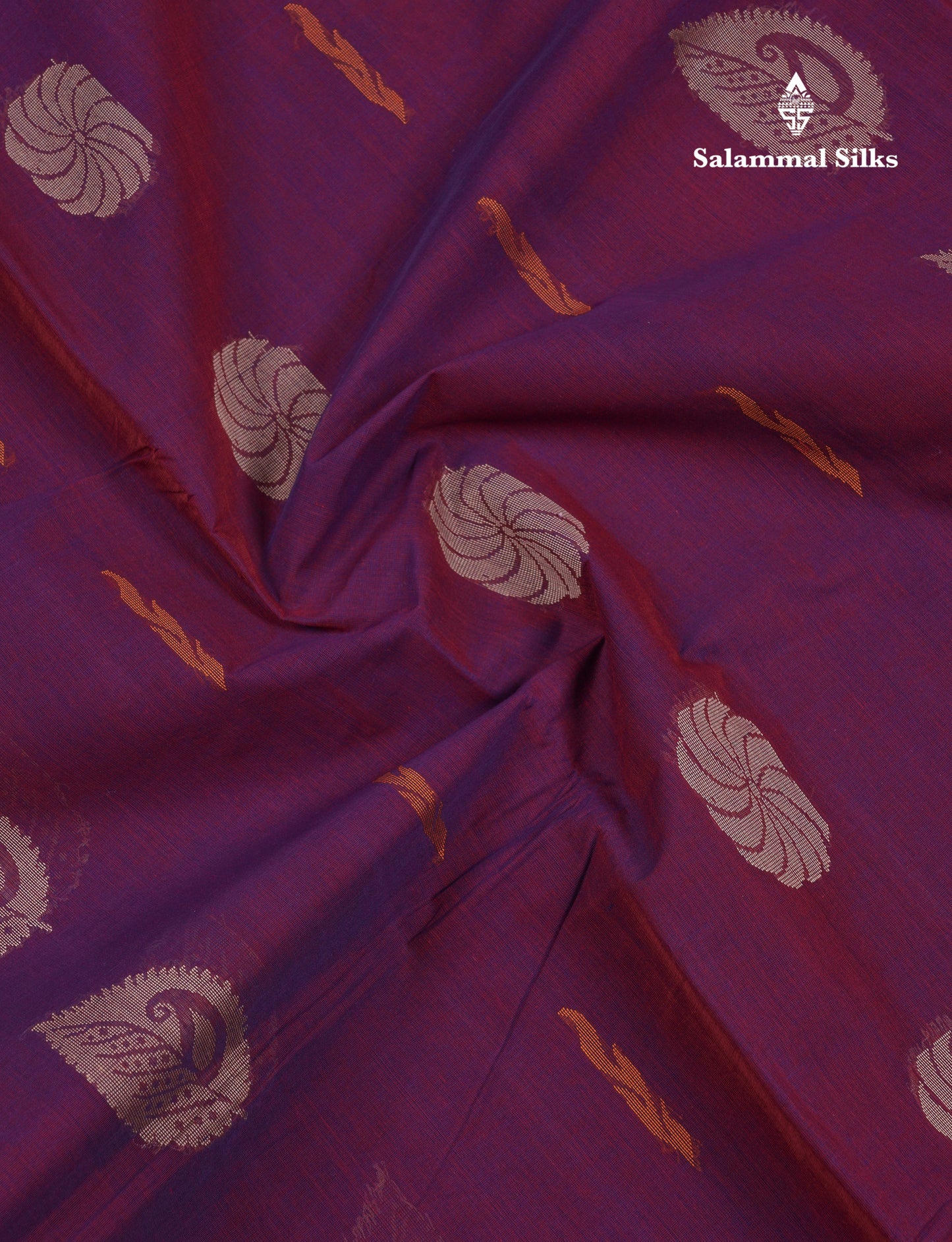 Beautiful Violet Thread Work Butta Pure Cotton Saree With Contrast Redish Maroon Blouse