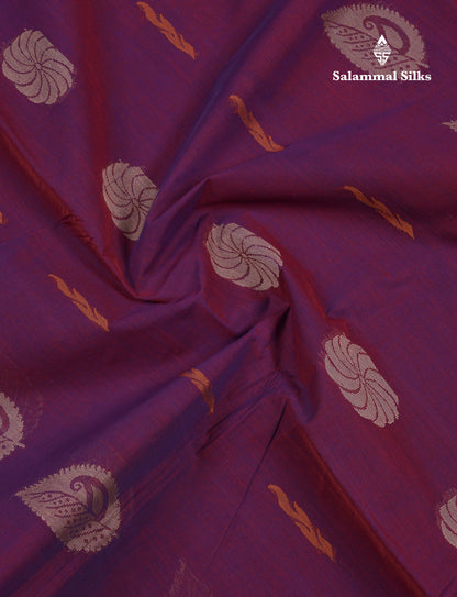 Beautiful Violet Thread Work Butta Pure Cotton Saree With Contrast Redish Maroon Blouse