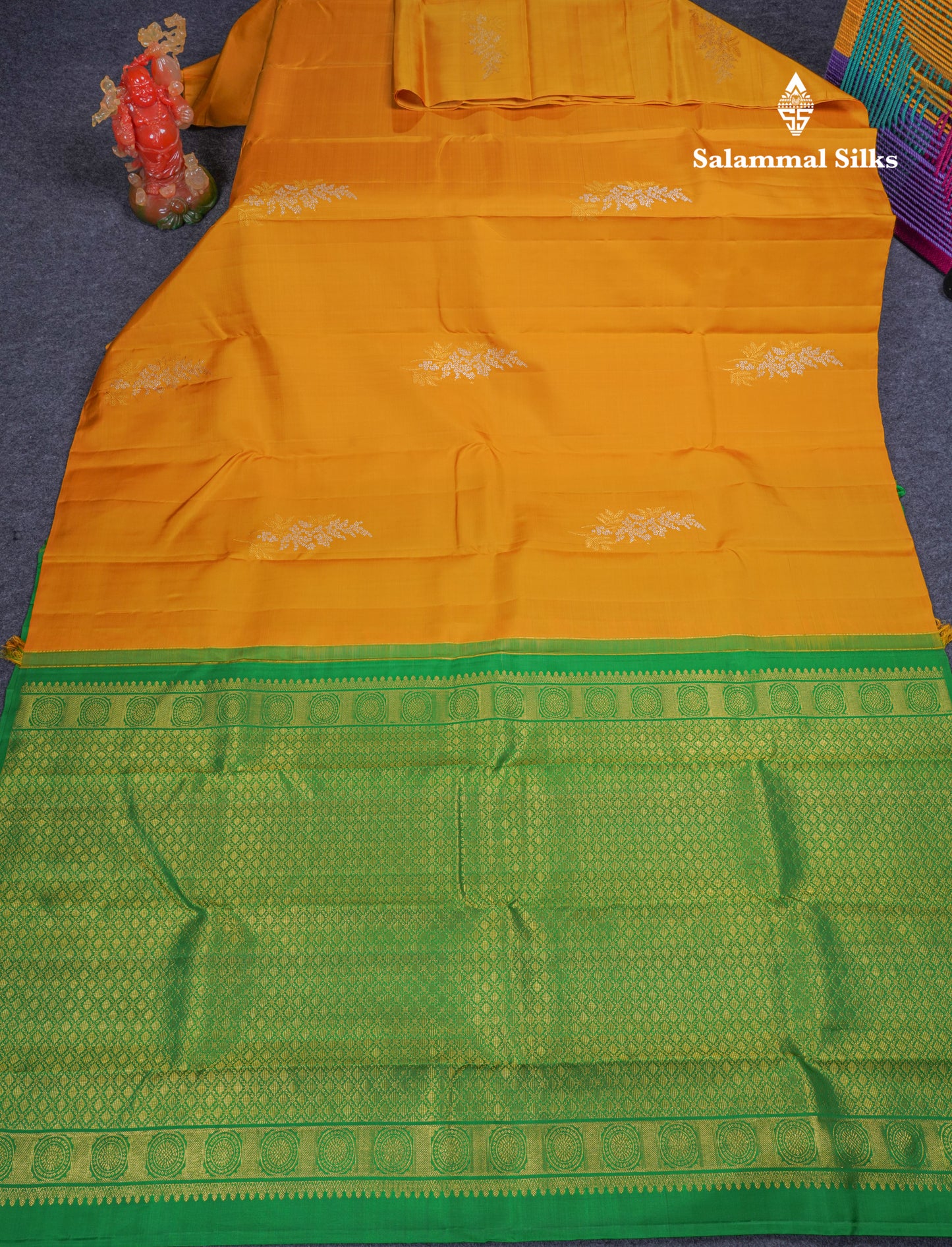 Beautiful Yellow Fancy Pure Kanjivaram Silk Saree With Contrast Green Blouse