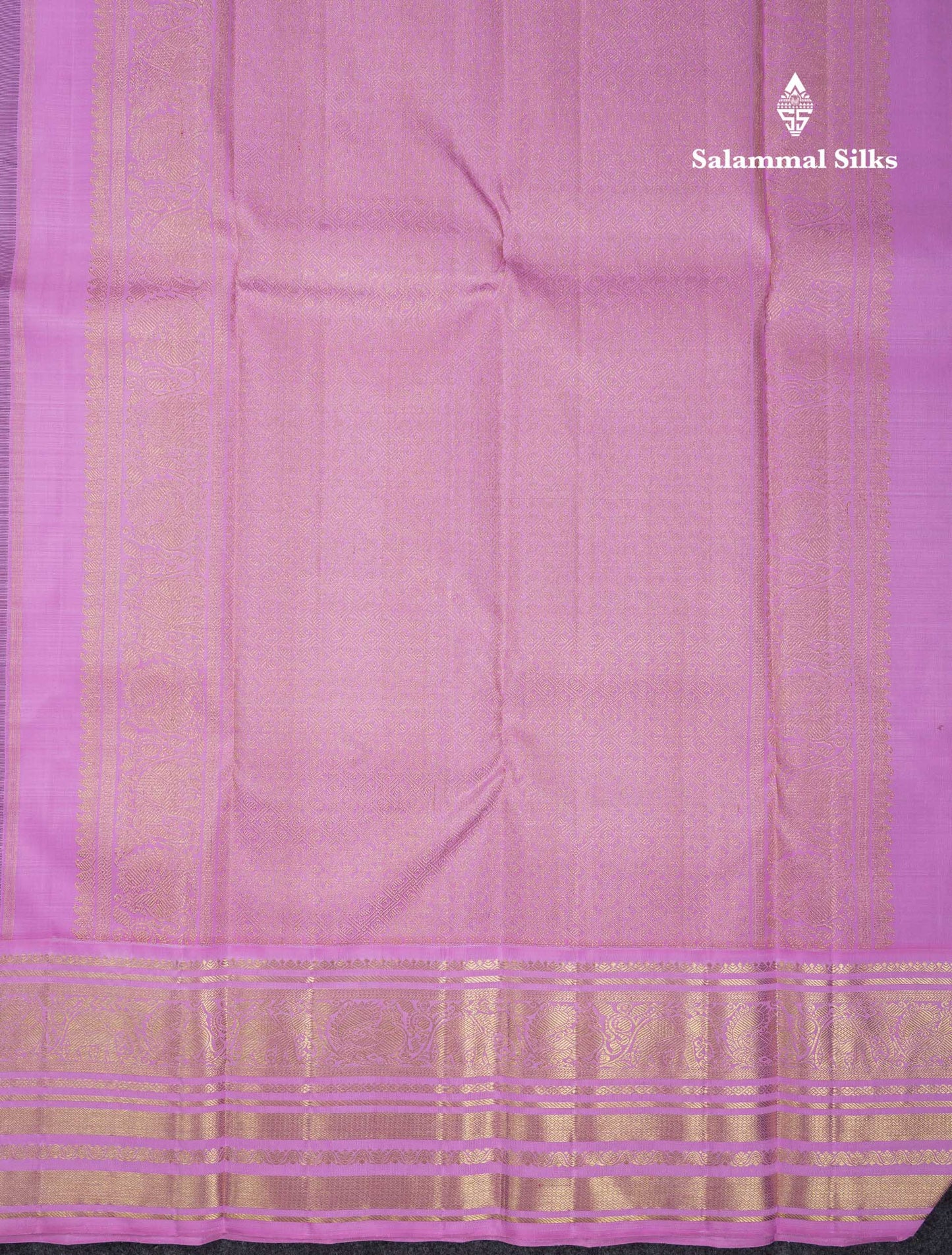 Korvai Beautiful Dark Kanchana Zari Butta Pure Kanjivaram Silk Saree With Contrast Light Pink Traditional Border