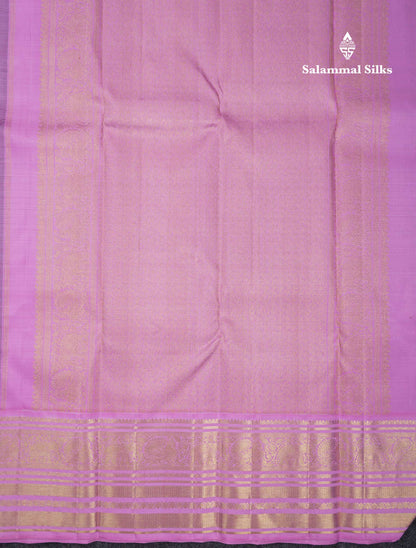 Korvai Beautiful Dark Kanchana Zari Butta Pure Kanjivaram Silk Saree With Contrast Light Pink Traditional Border