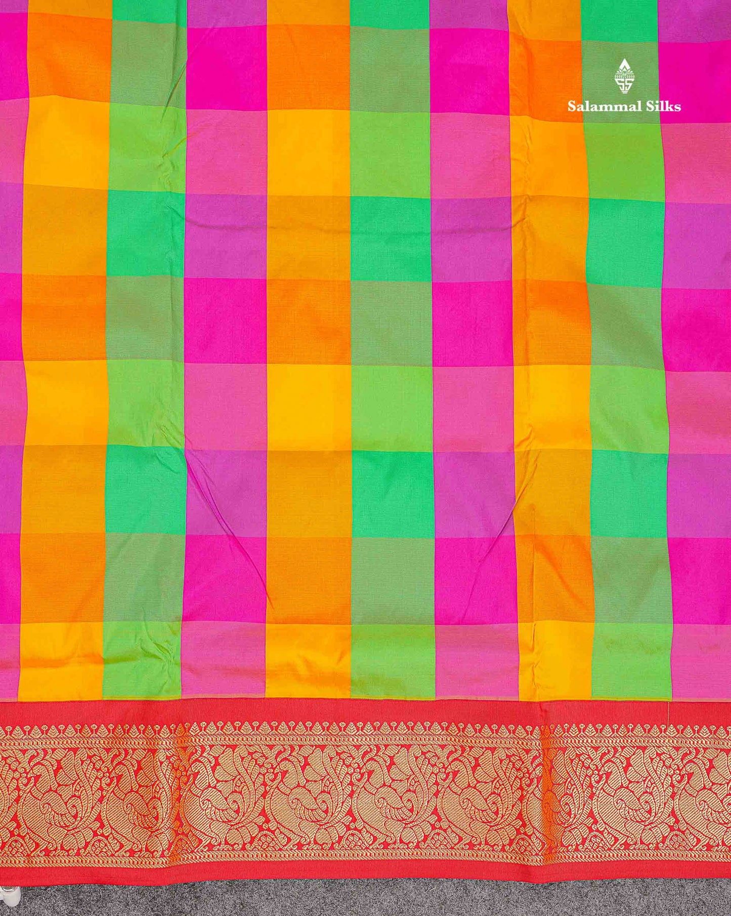 Semi Silk Saree - Paalum Pazham Checks Multicolour Colour Body With Contrast Maroon Border | 9 Yards