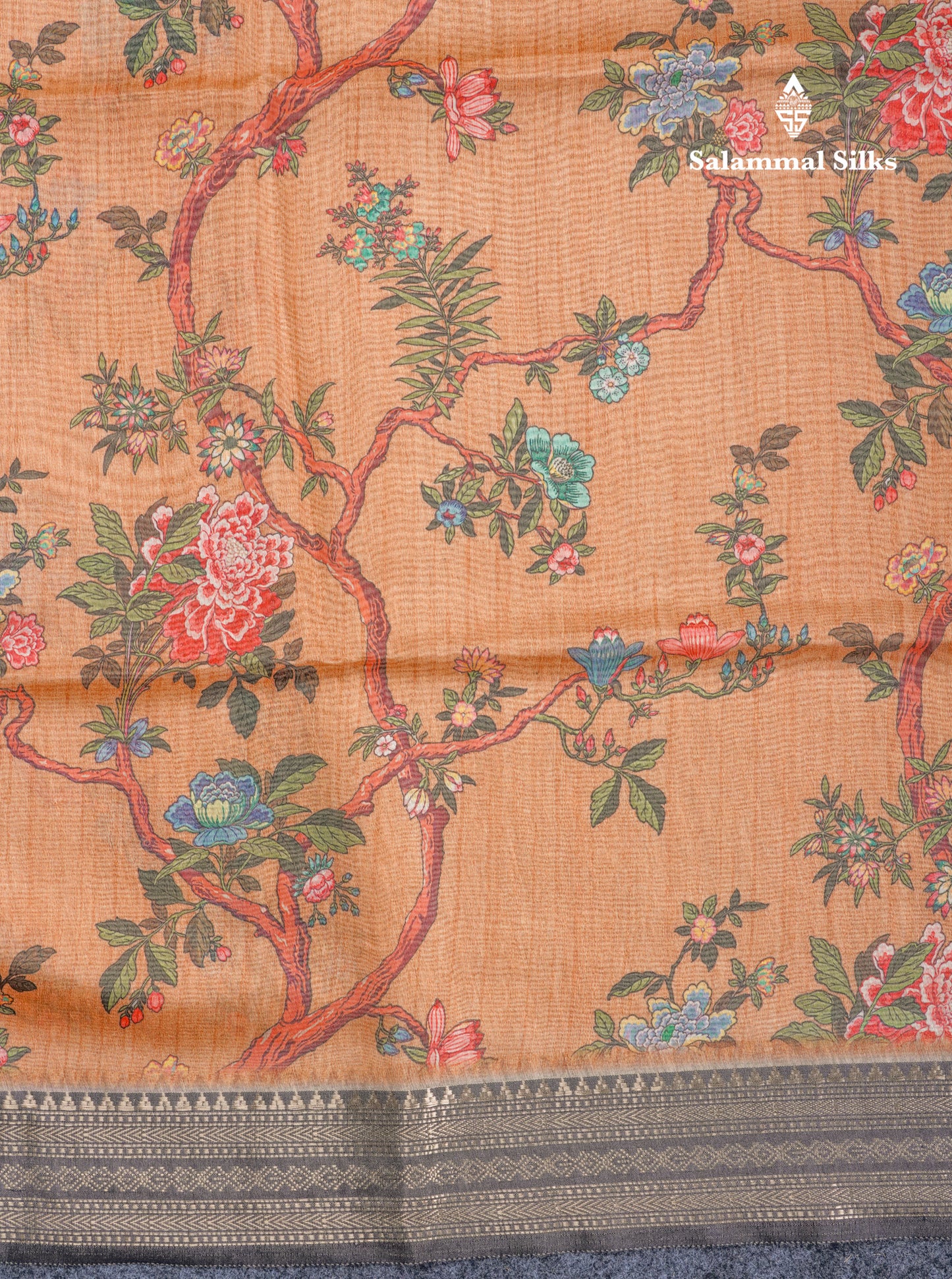 Grey Chanderi Mixed Cotton Saree With Contrast Black Banarasi Border