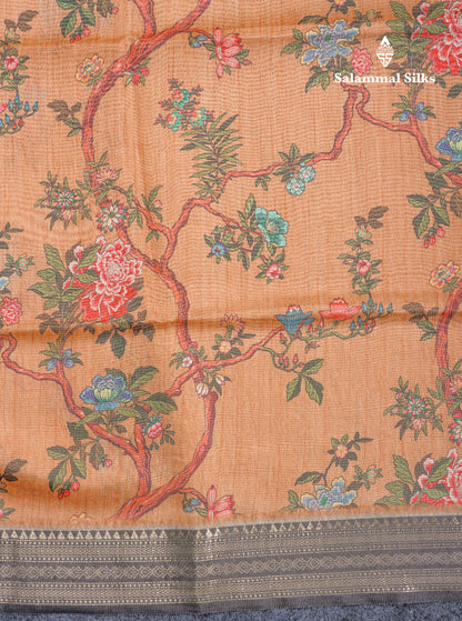 Grey Chanderi Mixed Cotton Saree With Contrast Black Banarasi Border