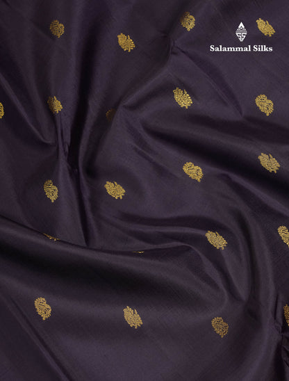 Korvai Beautiful Dark Kanchana Zari Butta Pure Kanjivaram Silk Saree With Contrast Light Pink Traditional Border